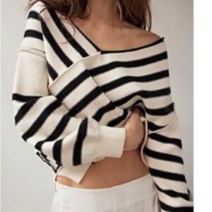 We The Free Black and White Off-Shoulder Sweater
